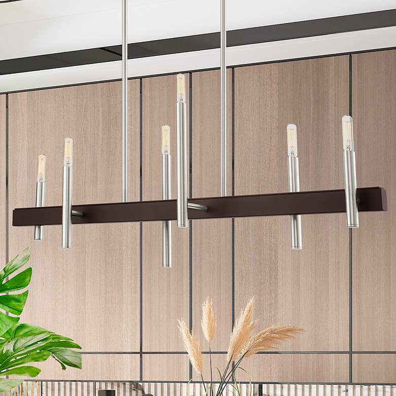 Image 1 Denmark 6 Light Brushed Nickel Linear Chandelier