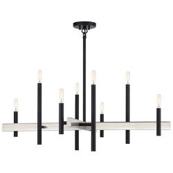 Denmark 8 Light Black Large Chandelier with Brushed Nickel Accents