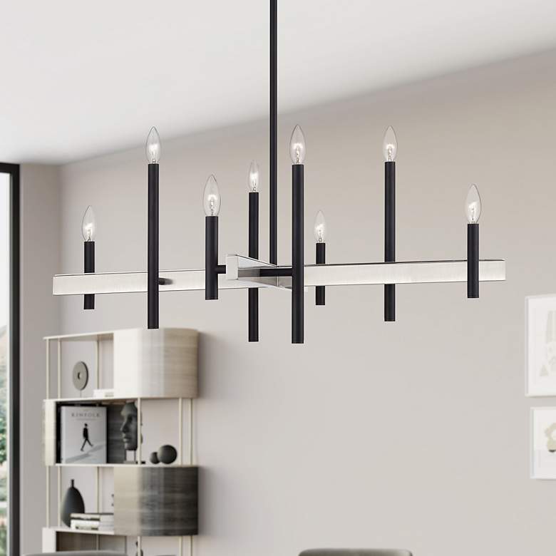 Image 1 Denmark 8 Light Black Large Chandelier with Brushed Nickel Accents