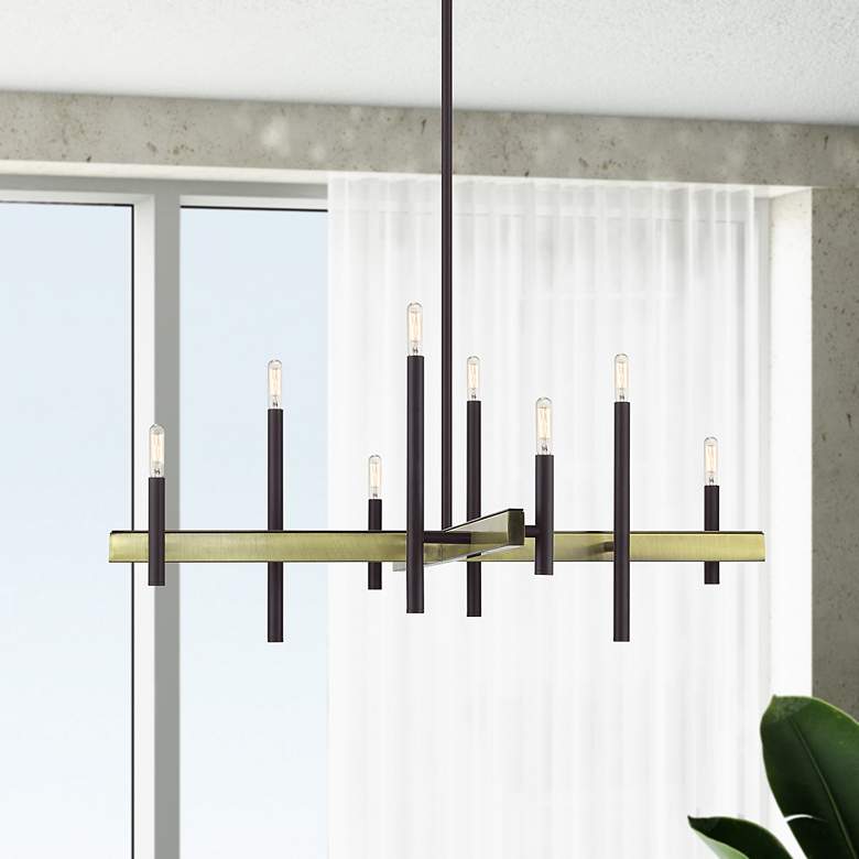 Image 1 Denmark 8 Light Bronze Large Chandelier with Antique Brass Accents