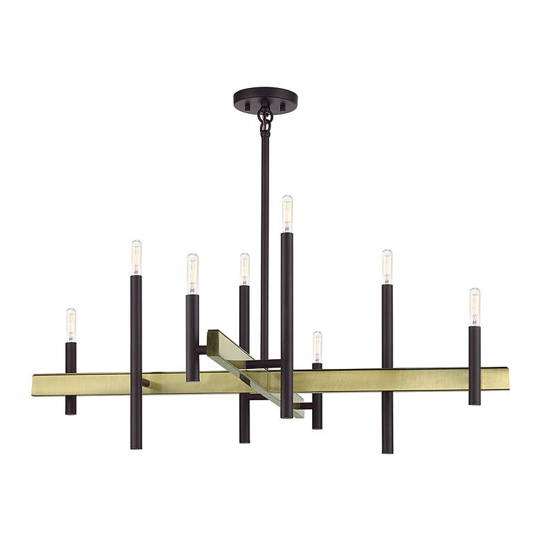 Image 3 Denmark 8 Light Bronze Large Chandelier with Antique Brass Accents more views