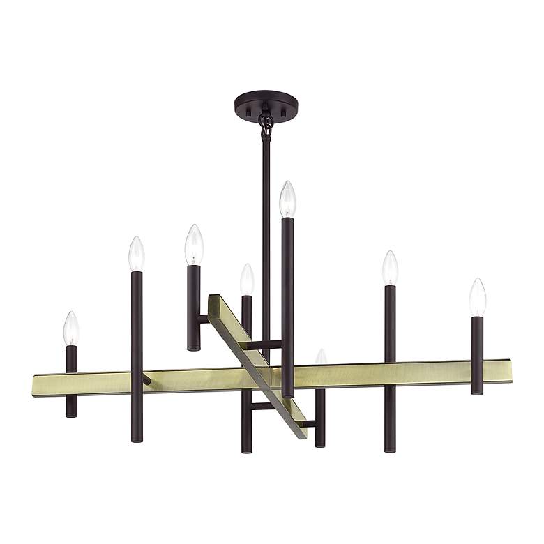 Image 4 Denmark 8 Light Bronze Large Chandelier with Antique Brass Accents more views
