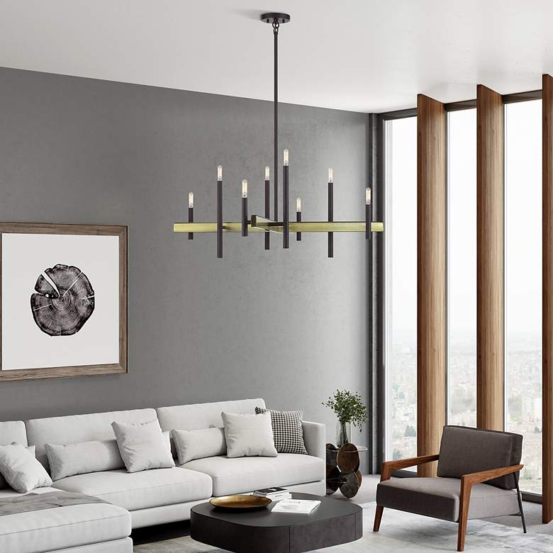 Image 7 Denmark 8 Light Bronze Large Chandelier with Antique Brass Accents more views