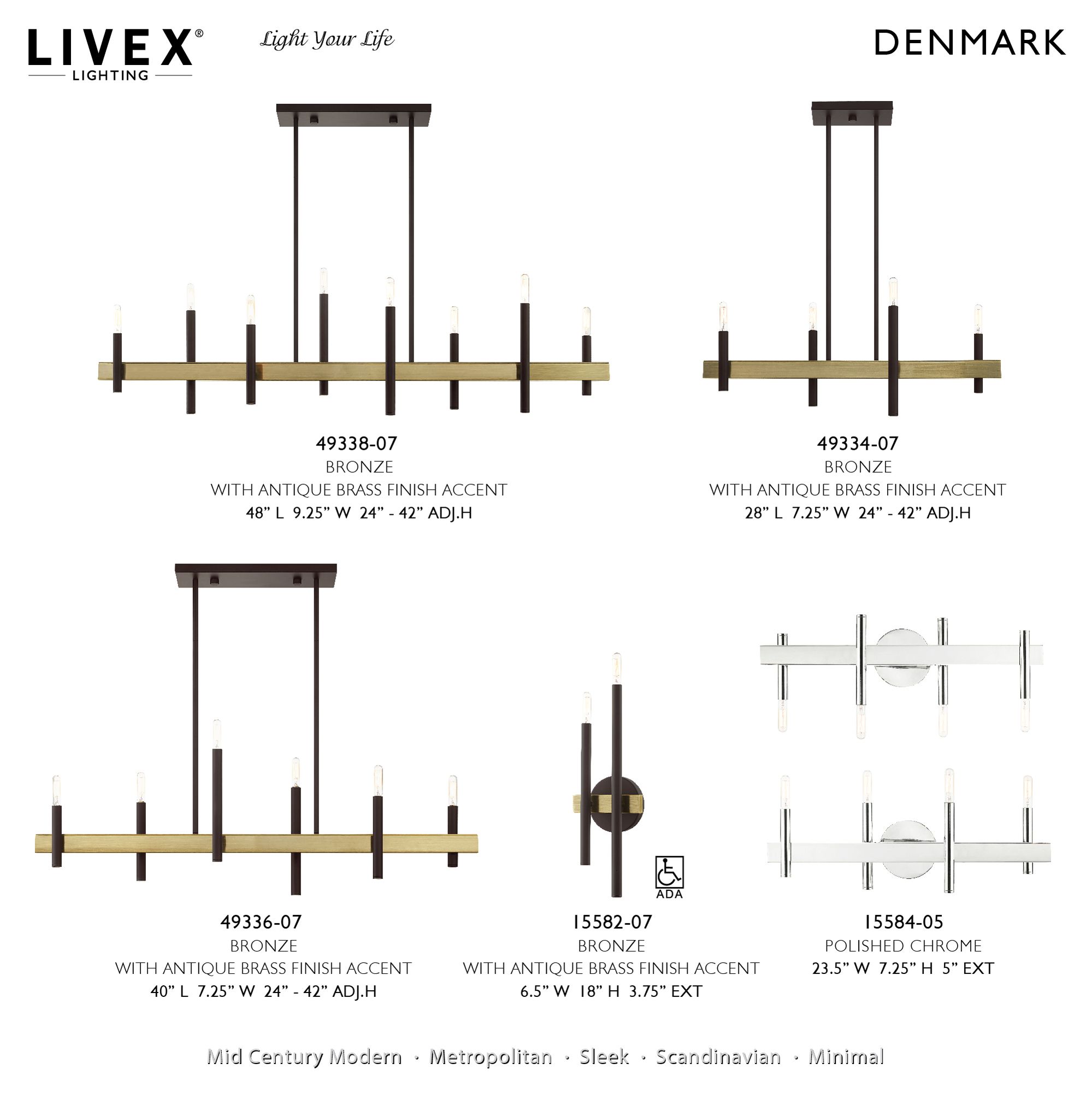 Denmark 8 Light Bronze Linear Chandelier
