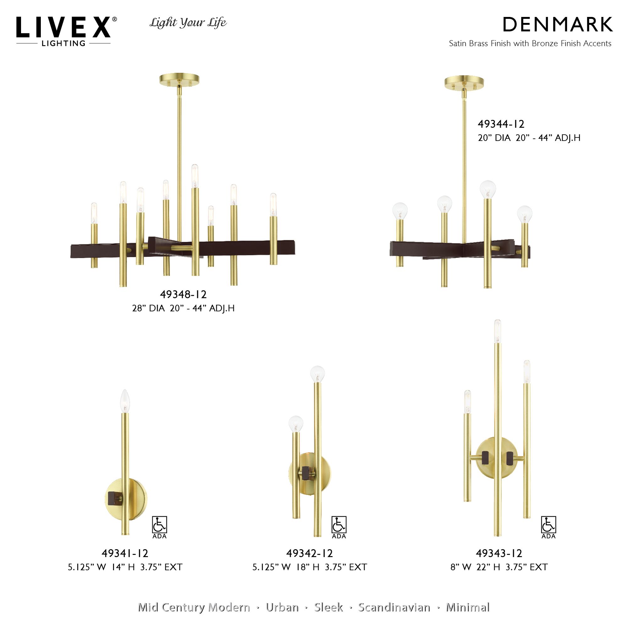Denmark 8 Light Satin Brass Chandelier