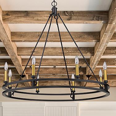 Dennison 36" Wide Matte Black 8-Light Double Ring Chandelier