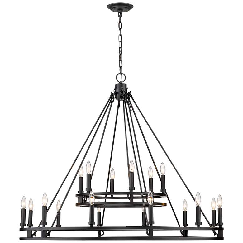 Image 2 Dennison 47 3/4 inch Wide 18-Light Matte Black Double Ring Chandelier