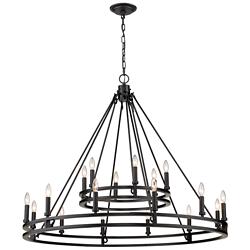 Dennison 47 3/4" Wide 18-Light Matte Black Double Ring Chandelier