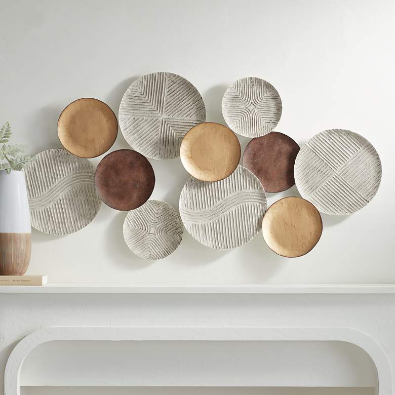 Image 1 Denson 44 1/4" Wide Gold Bronze White-Washed Disk Wall Art