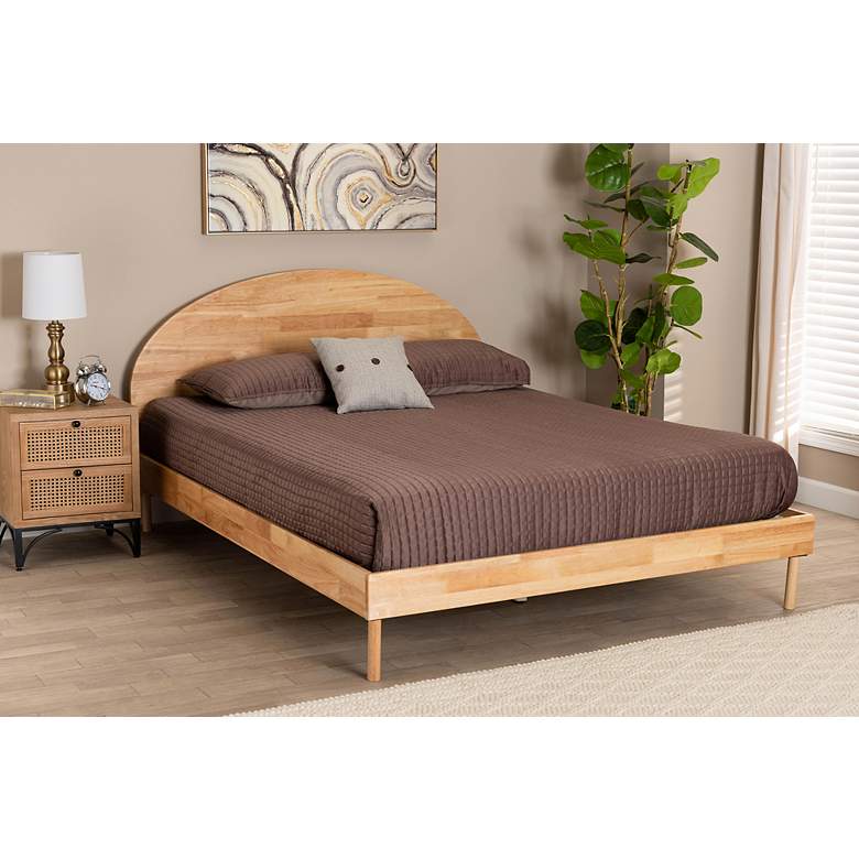 Image 1 Denton Natural Brown Wood Queen Size Platform Bed