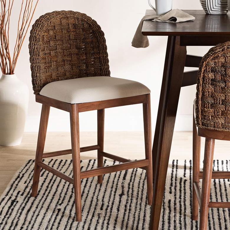 Image 1 Denver 23" Walnut Brown Seagrass Counter Stool