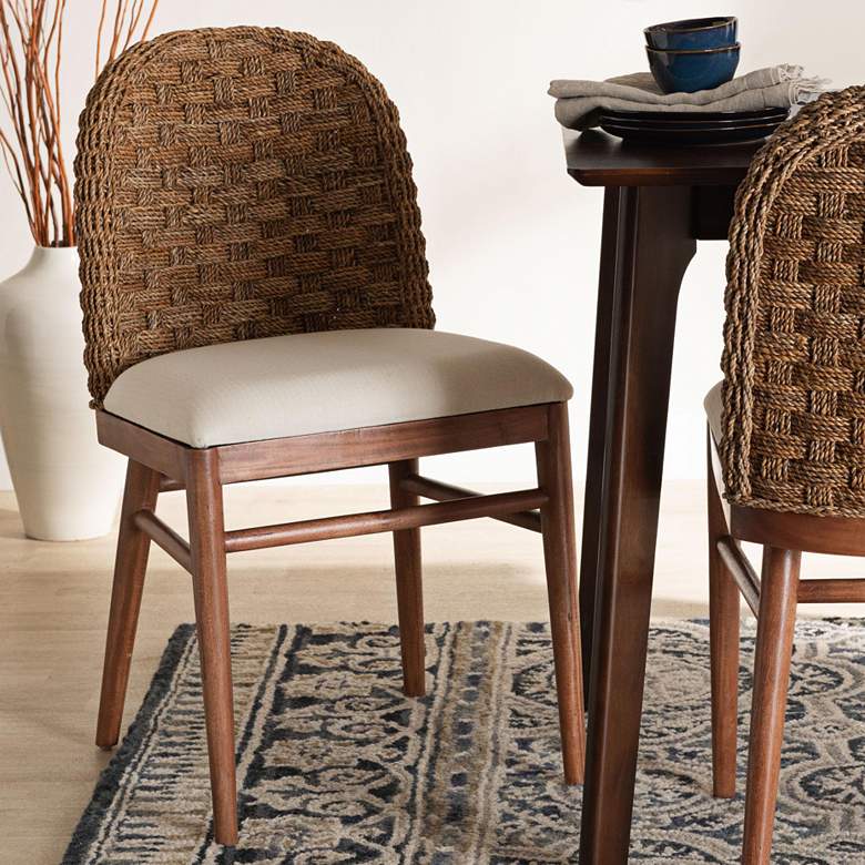 Image 1 Denver Walnut Brown Wood and Seagrass Dining Chair