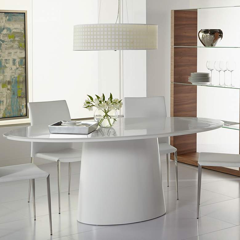 Image 2 Deodat 78 1/2"W Matte White Lacquered Wood Oval Dining Table