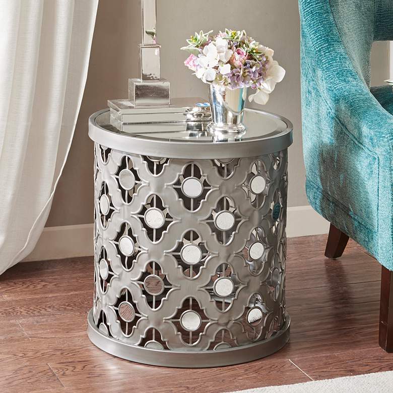 Image 1 Deon 16 1/4" Wide Silver Quatrefoil Mirror Accent Table