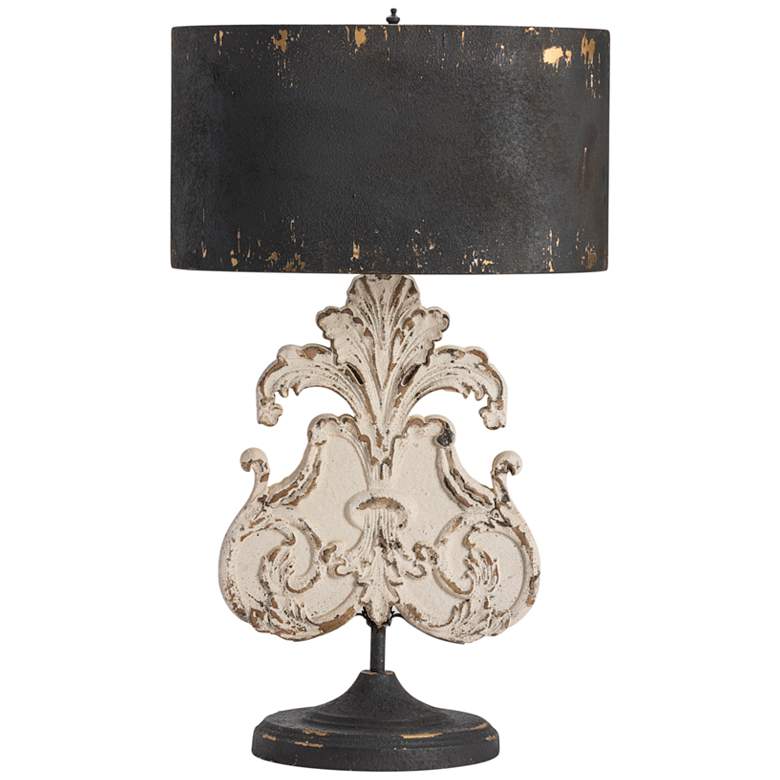 Image 2 DePosh Distressed Cream and Black Wood Table Lamp with Oval Black Shade