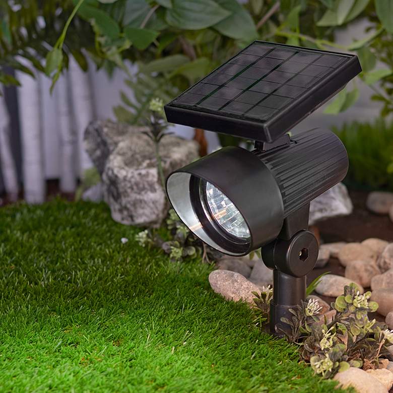 Image 1 Depp 8 3/4" High Black Ribbed Solar LED Landscape Spot Light