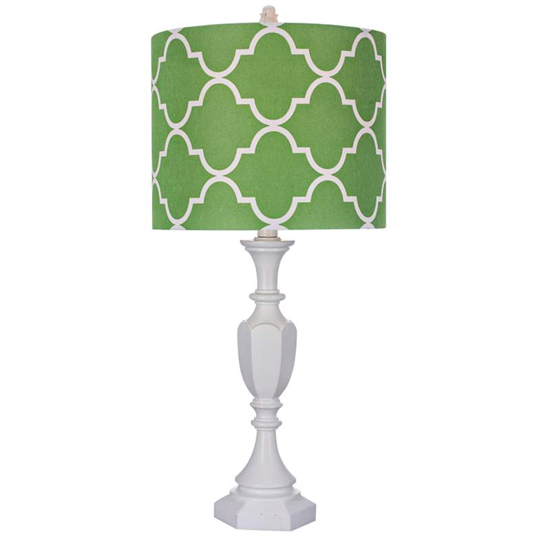Image 1 DeProspero Lime Green Linen Drum Carved White Table Lamp