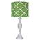 DeProspero Lime Green Linen Drum Carved White Table Lamp