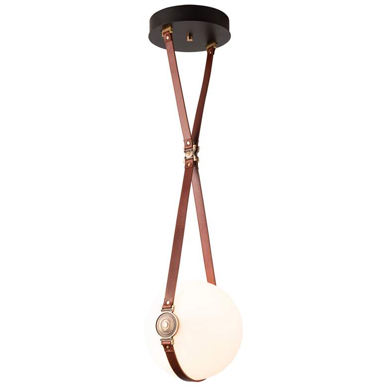 Image 1 Derby 10.9 inch Brass Long Branded LED Pendant with Chestnut Straps