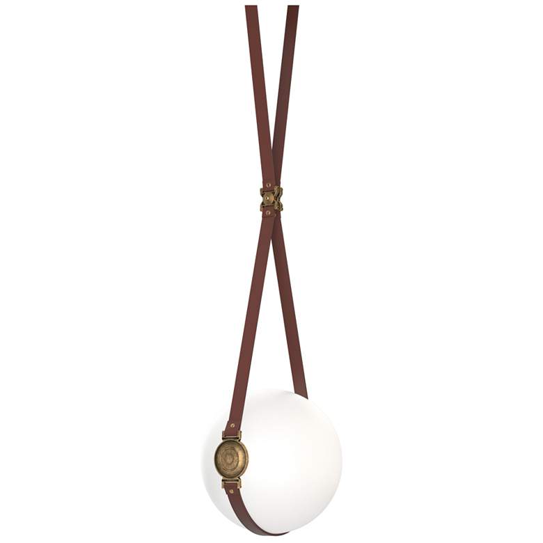 Image 1 Derby 10.9"W Brass Accented LED Pendant w/ Brown Straps and Opal Shade