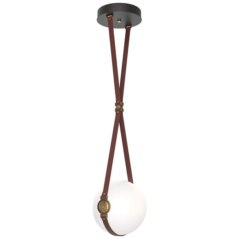 Image 1 Derby 10.9"W Brass Accented LED Pendant w/ Brown Straps and Opal Shade