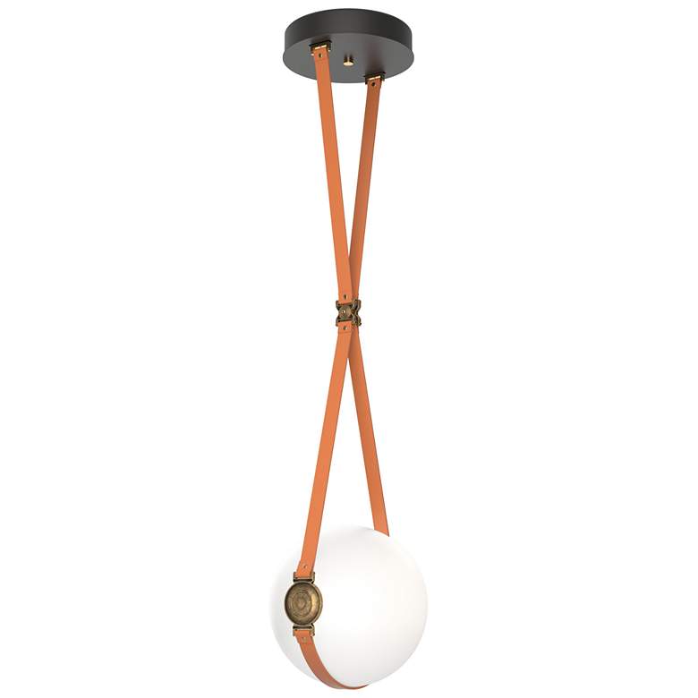 Image 1 Derby 10.9"W Brass Accented LED Pendant w/ Chestnut Straps and Opal Sh