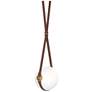 Derby 10.9"W Brass Branded Plate LED Pendant w/ Brown Straps and Opal 