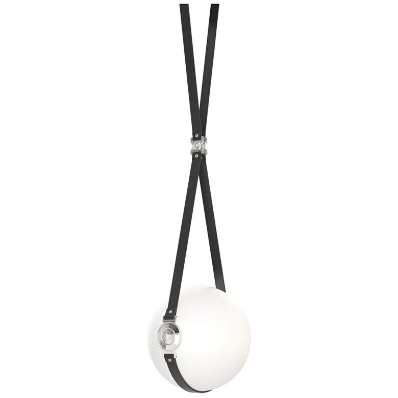 Image 1 Derby 10.9 inchW Polished Nickel LED Pendant w/ Black Straps and Opal Shad