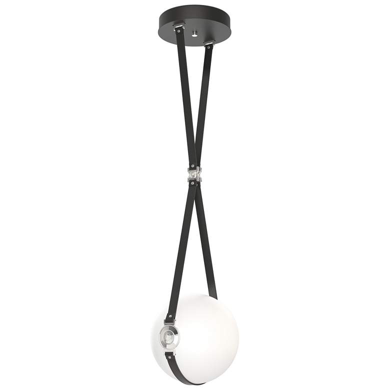 Image 1 Derby 10.9 inchW Polished Nickel LED Pendant w/ Black Straps and Opal Shad