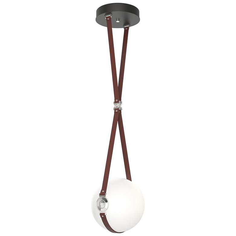 Image 1 Derby 10.9 inchW Polished Nickel LED Pendant w/ Brown Straps and Opal Shad