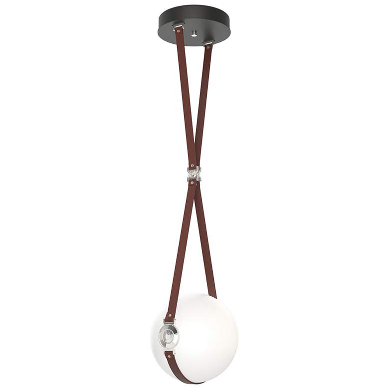 Image 1 Derby 10.9"W Polished Nickel LED Pendant w/ Brown Straps and Opal Shad