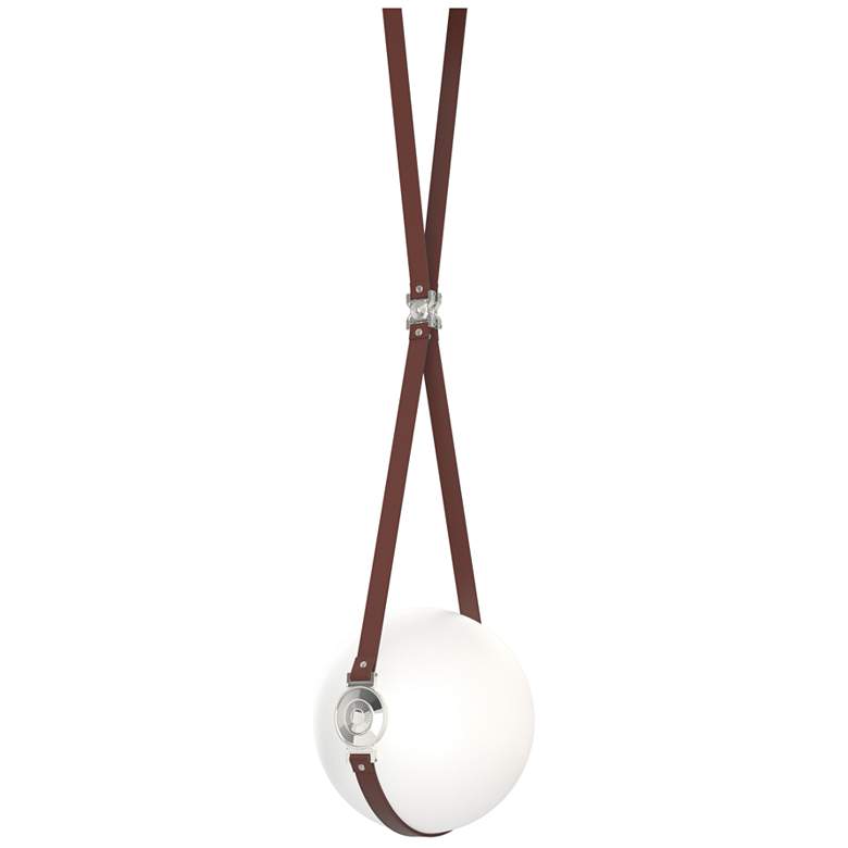 Image 1 Derby 10.9"W Polished Nickel LED Pendant w/ Brown Straps and Opal Shad
