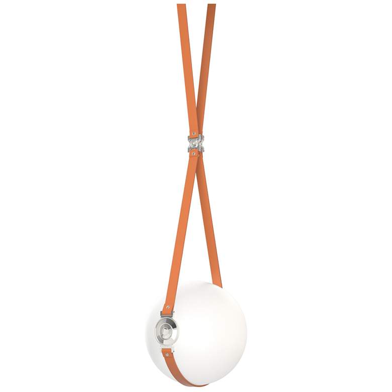 Image 1 Derby 10.9 inchW Polished Nickel LED Pendant w/ Chestnut Straps and Opal S