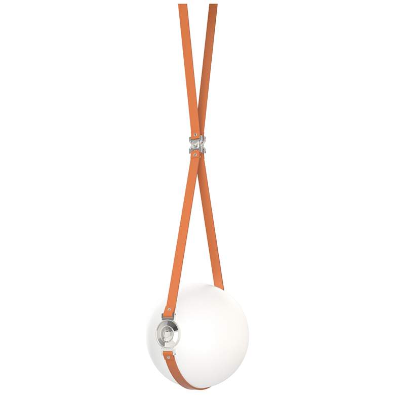 Image 1 Derby 10.9"W Polished Nickel LED Pendant w/ Chestnut Straps and Opal S