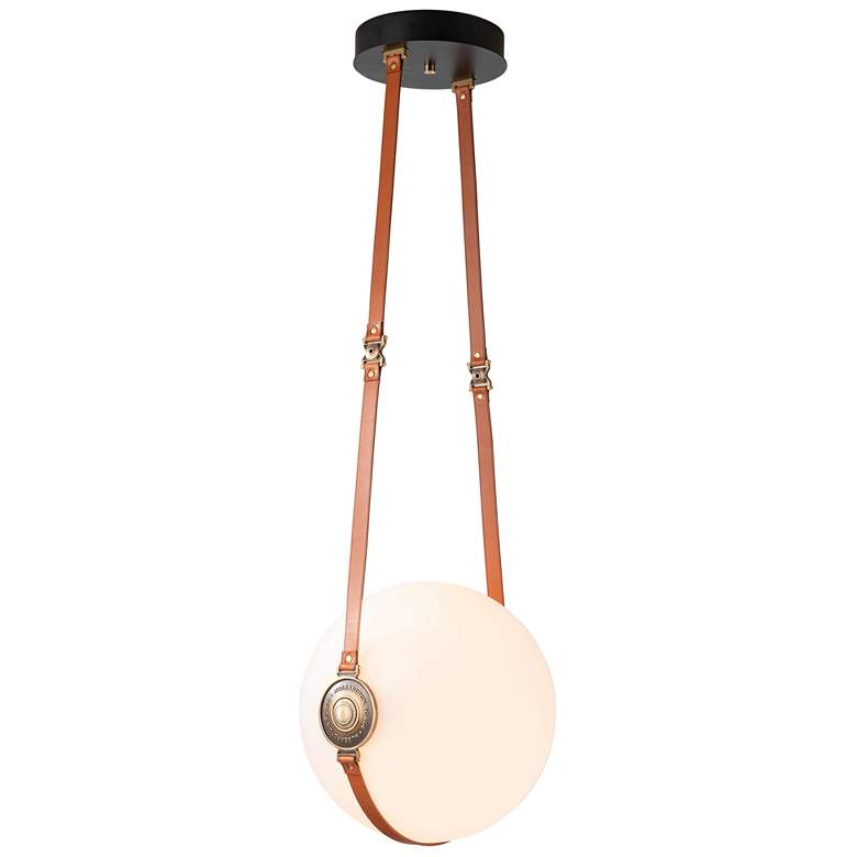 Image 1 Derby 14.9 inch Antique Brass Long Branded LED Pendant with Chestnut Strap