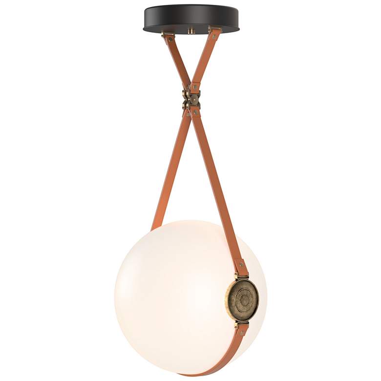 Image 1 Derby 14.9 inch Antique Brass Short LED Pendant with Chestnut Straps