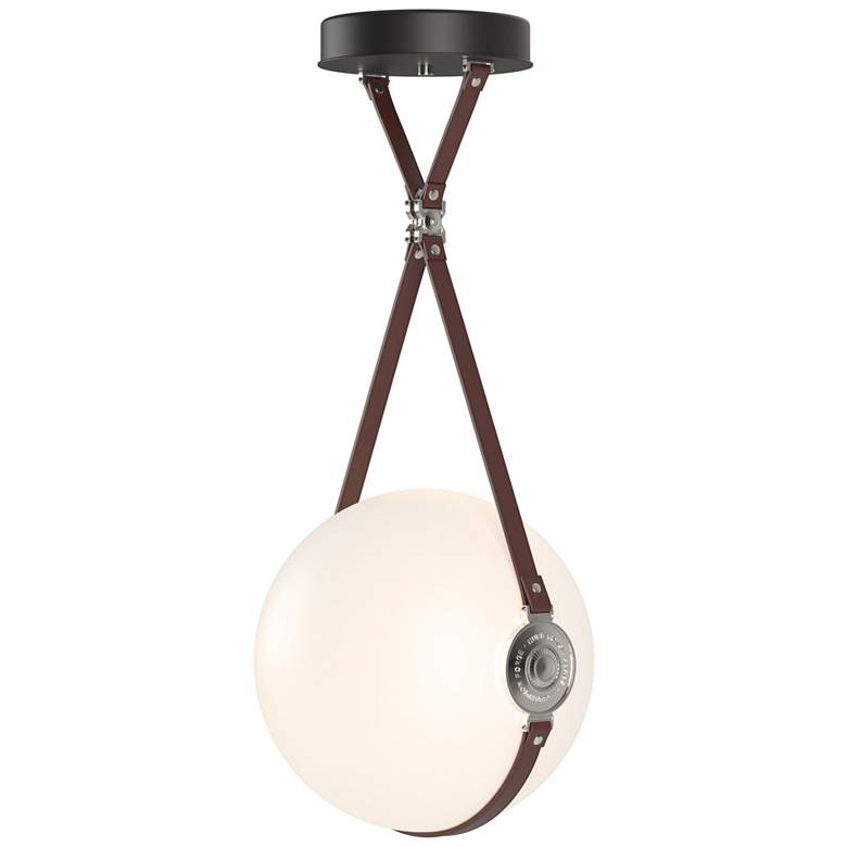 Image 1 Derby 14.9 inch Polished Nickel Long Branded LED Pendant with Brown Straps