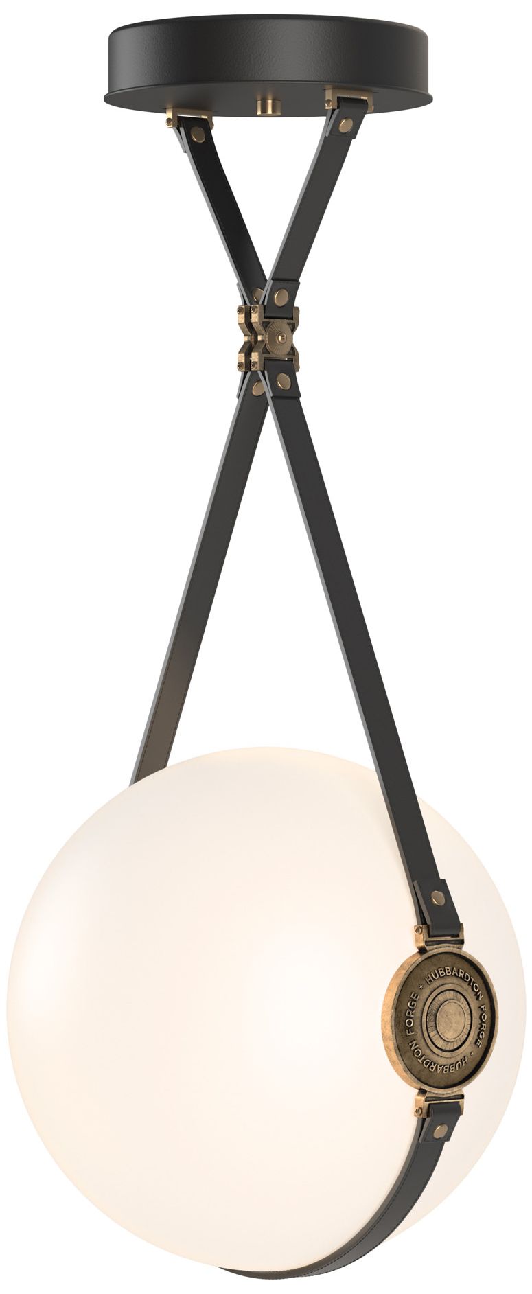 Derby Large LED Pendant Antique Brass Black Br&ed Plate Opal Made to Order