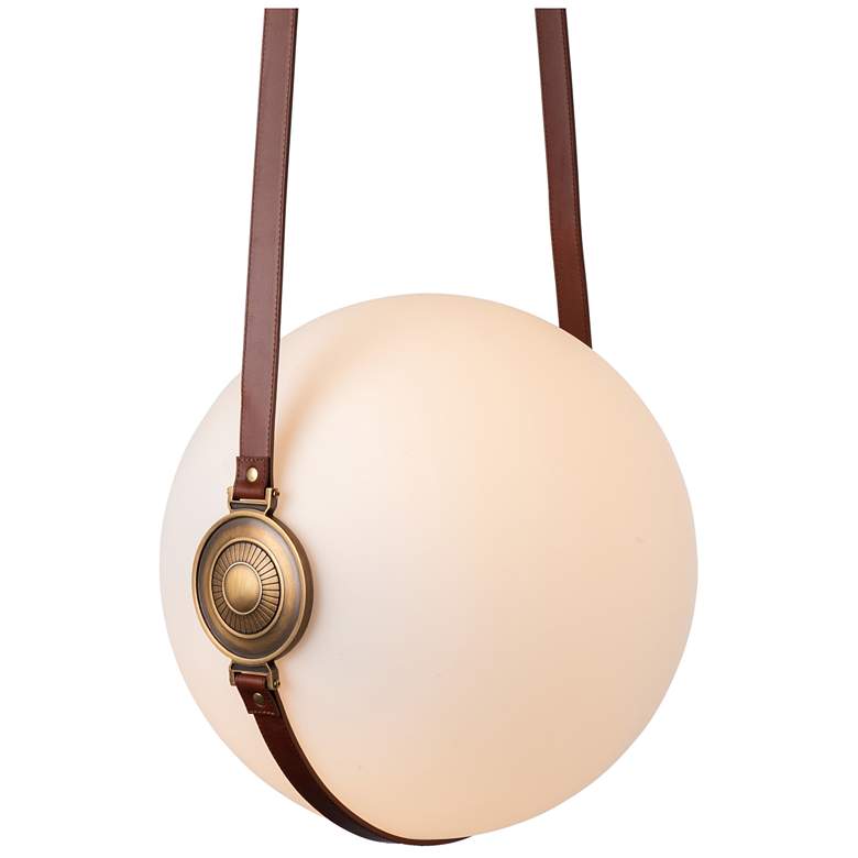 Image 1 Derby Large LED Pendant - Brass - Brown Straps - Opal Glass - Standard