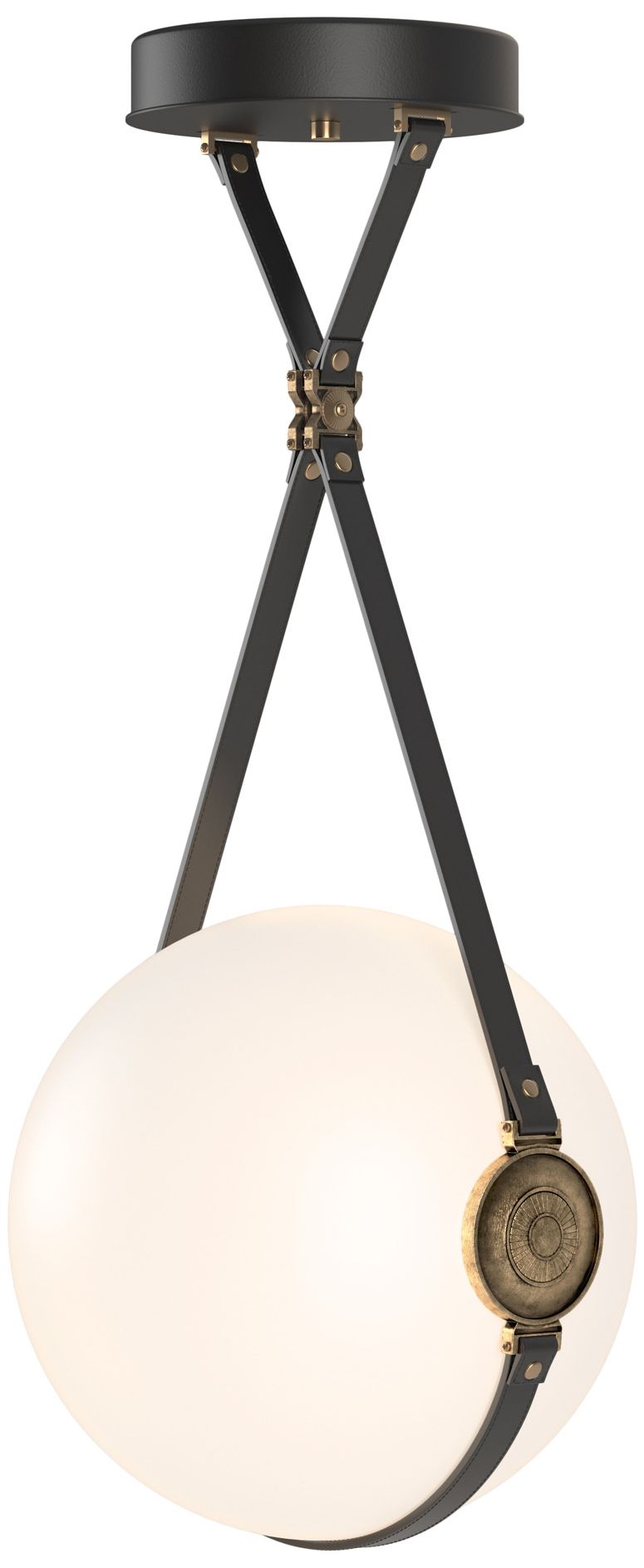 Derby LED Pendant Antique Brass Black Straps Non-Br&ed Opal Made to Order