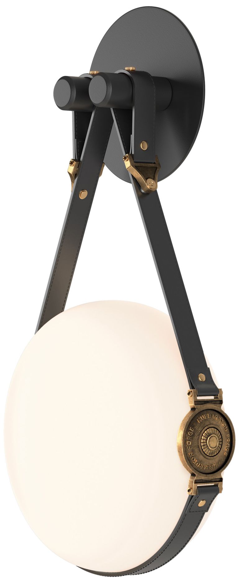 Derby LED Sconce Black Brass Black Branded Plate Opal Glass Made to Order