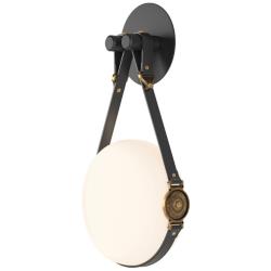 Derby LED Sconce - Black - Brass - Black - Branded Plate  - Opal Glass