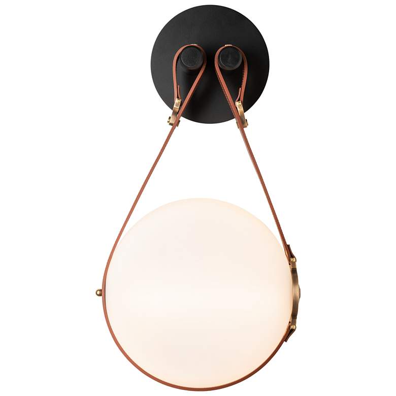 Image 1 Derby LED Sconce - Black Finish - Antique Brass Accents - Opal Glass