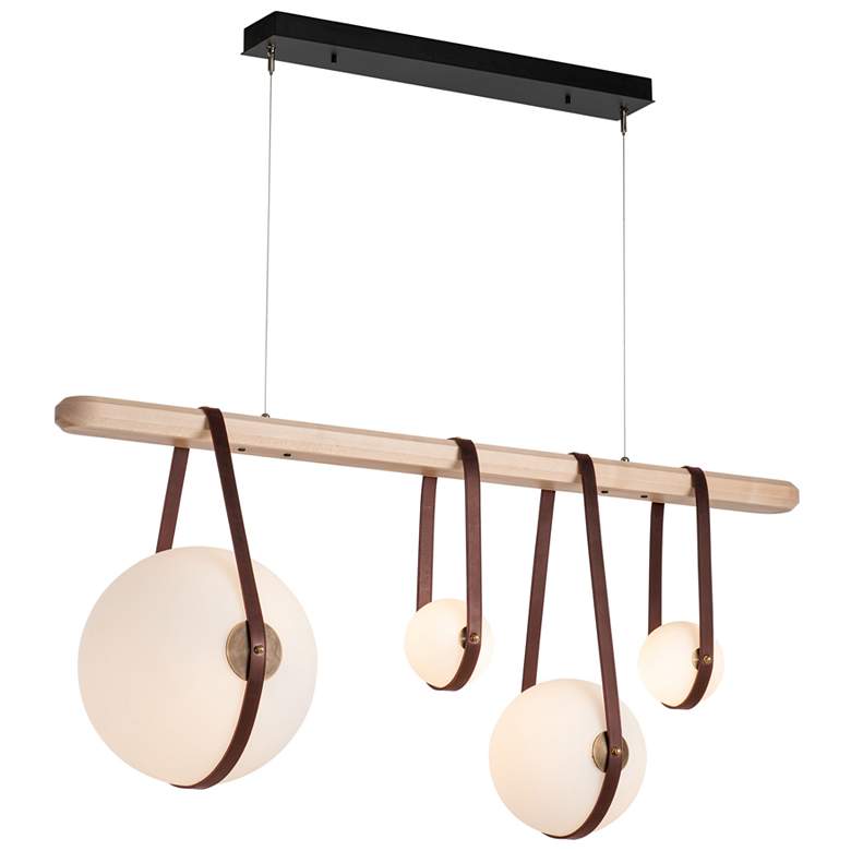 Image 1 Derby Linear 4-Light LED Pendant - Brass - Brown - Maple - Opal - Standard