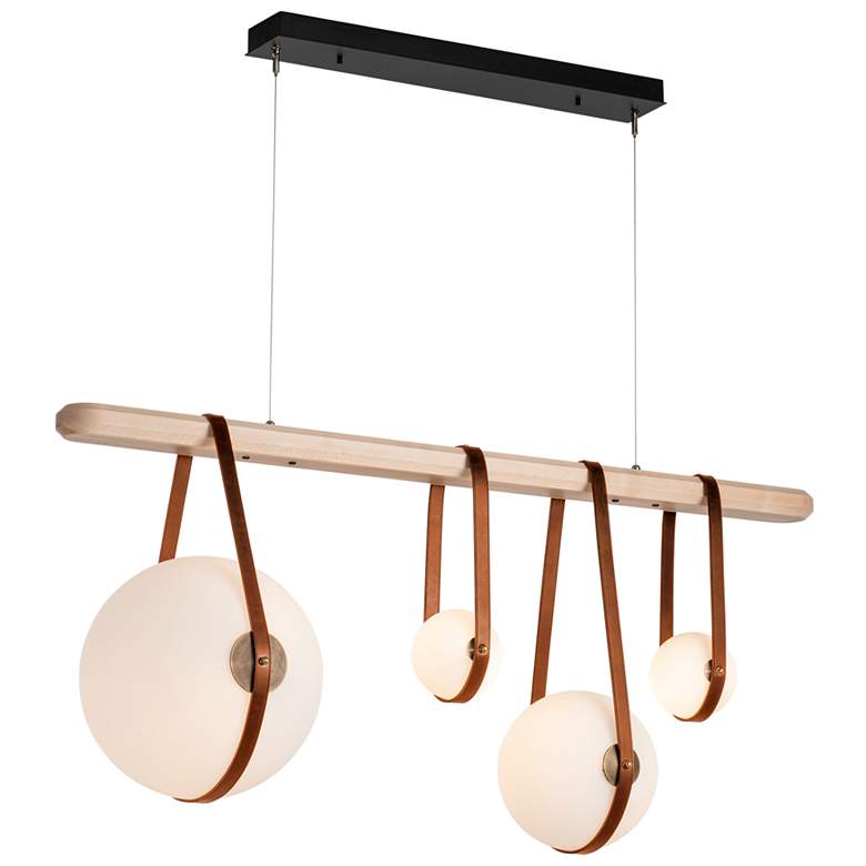 Image 1 Derby Linear 4-Light LED Pendant - Brass - Brown - Maple - Opal - Standard