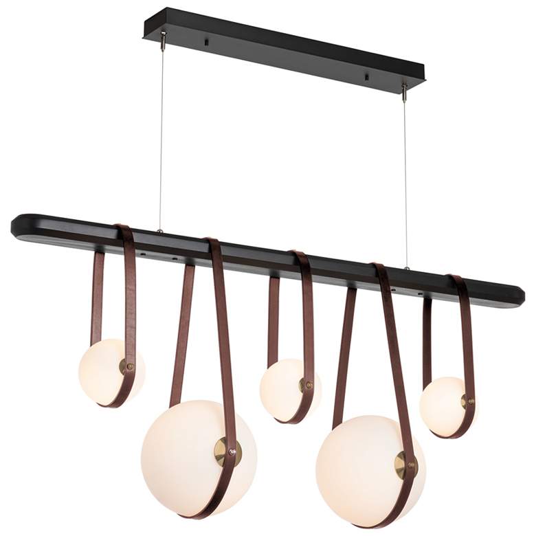 Image 1 Derby Linear 5-Light LED Pendant - Brass - Brown - Black - Opal - Standard