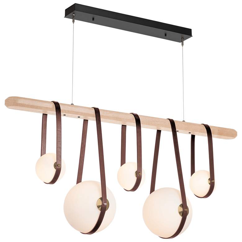 Image 1 Derby Linear 5-Light LED Pendant - Brass - Brown - Maple - Opal - Standard