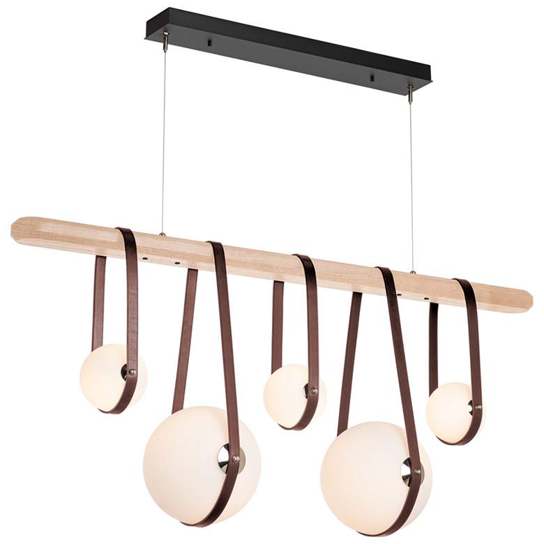 Image 1 Derby Linear 5-Light LED Pendant - Nickel - Brown - Maple - Opal - Standard