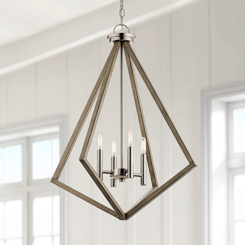 Image 1 Deryn 24 1/4 inchW Distressed Antique Gray 4-Light Chandelier