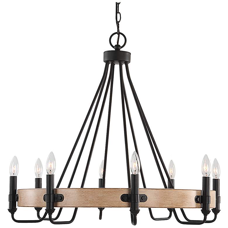 Image 2 Deschutes 30" Wide Sanded Black Faux Wood 8-Light Chandelier